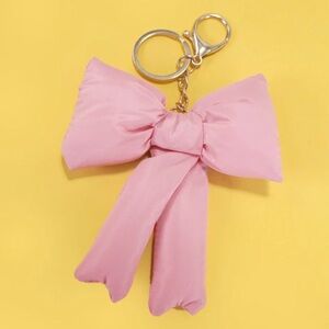 🆕 Elegant Pink Satin Puffy Bow Bag Charm with Gold Hardware